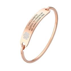 FLHEART Medizinische ID Armband Damen: Kostenlose Gravur Edelstahl medizinische Alarm Armreif Armband kundengebundene Identifizierung Notfall medizinische ID Schmuck, Rosévergoldet von FLHEART