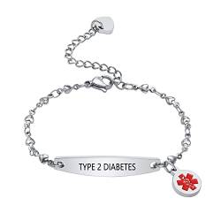 FLHEART Medizinischer Alarm Armbänder Damen : Edelstahl Mode zartes Herz Kette kostenlose Gravur medizinische ID Armband für Frauen Mädchen,Silber, wasserdicht & einstellbar von FLHEART