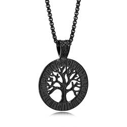 FLHEART Nordische Wikinger Halskette Herren - Amulette Geschenk Edelstahl Nordisch Runen Baum des Lebens Anhänger Halskette, Nordischer Schmuck Talisman Schutz Geschenke für Männer,Schwarz von FLHEART