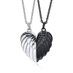 FLHEART Passende Herz Paar Halskette - Seine und Ihr Edelstahl Engel Flügel Paar Halsketten für Herren Damen,Liebe Versprechen Schmuck Geschenke für Ehemann Ehefrau,silver/black von FLHEART