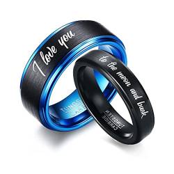 FLHEART Personalisierte Paare Ringe, Individuell gravieren Name Wolframcarbid gebürstet Band, seine und ihre Versprechen Verlobung Hochzeit Ring Set für Männer Frauen, Geschenke für Valentinstag von FLHEART