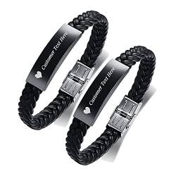 FLHEART Personalisierte schwarze Edelstahl und Mikrofaser geflochtenes Leder Armband klassischen Stil sein ihr Paar Armband verstellbare Geburtstag Valentinstag Jubiläum Armband Geschenk von FLHEART