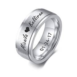 FLHEART Personalisierter Spinner Ring, Fedget Band Ring, Edelstahl Minimalist Band Stil benutzerdefinierte Name Ring Versprechen Verlobung Ehering für Herren, Silber, 8mm, Größe 54 (17.2),Silver von FLHEART