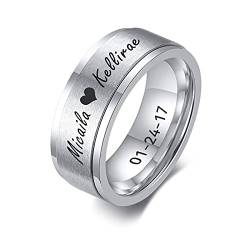 FLHEART Personalisierter Spinner Ring, Fedget Band Ring, Edelstahl Minimalist Band Stil benutzerdefinierte Name Ring Versprechen Verlobung Ehering für Herren, Silber, 8mm, Größe 59 (18.8),Silver von FLHEART