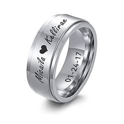 FLHEART Personalisierter Spinner Ring, Fedget Band Ring, Edelstahl Minimalist Band Stil benutzerdefinierte Name Ring Versprechen Verlobung Ehering für Herren, Silber, 8mm, Größe 59 (18.8) von FLHEART