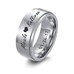 FLHEART Personalisierter Spinner Ring, Fedget Band Ring, Edelstahl Minimalist Band Stil benutzerdefinierte Name Ring Versprechen Verlobung Ehering für Herren, Silber, 8mm, Größe 64 (20.4) von FLHEART