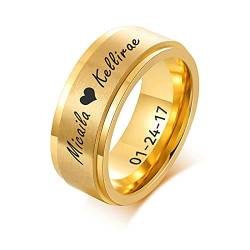 FLHEART Personalisierter Spinner Ring, Fedget Band Ring, Edelstahl Minimalist Band Stil benutzerdefinierte Name Ring Versprechen Verlobung Ehering für Herren, Vergoldet, 8mm, Größe 64 (20.4) von FLHEART