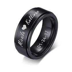 FLHEART Personalisierter Spinner Ring, Fedget Band Ring, Edelstahl Minimalist Band Stil benutzerdefinierte Name Ring Versprechen Verlobung Ehering für Herren, schwarz, 8mm, Größe 59 (18.8) von FLHEART
