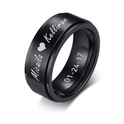 FLHEART Personalisierter Spinner Ring, Fedget Band Ring, Edelstahl Minimalist Band Stil benutzerdefinierte Name Ring Versprechen Verlobung Ehering für Herren, schwarz, 8mm, Größe 62 (19.7) von FLHEART