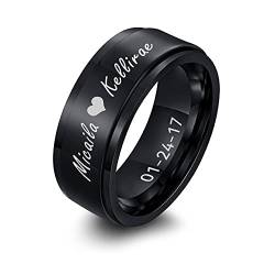 FLHEART Personalisierter Spinner Ring, Fedget Band Ring, Edelstahl Minimalist Band Stil benutzerdefinierte Name Ring Versprechen Verlobung Ehering für Herren, schwarz, 8mm, Größe 64 (20.4) von FLHEART