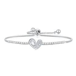 FLHEART Tennisarmband Armband Damen Silber - Zirkonia Herz Tennis Armband Silber, Verstellbare Armkette Bracelet Women Geschenke für Freundin Mama Tochter, Geschenke für Frauen Geburtstag Muttertag von FLHEART