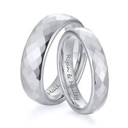 FLHEART Verlobungsringe Paar Ringe, Personalisierter Name, Datum, anfängliche römische Ziffer, Damen Herren Paar Ring Set, silber Wolfram passender Paar Band Ring für ihn ihr von FLHEART