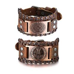 FLHEART Wikinger-Schmuck für Herren nordische Vegvisir nordische Schnalle Leder Manschette Armband handgefertigtes Armband mit Runen-Kompass und Mjolnir keltischen heidnischen Schmuck von Talisman von FLHEART