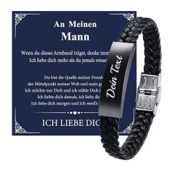 Ich Liebe Dich Geschenke für Männer - Schwarz Leder Armband mit Gravur für Mann Ihn Ehemann Freund, Herren Lederarmband Personalisierte Liebesgeschenke für Männer Valentinstag Jahrestag Geburtstag von FLHEART