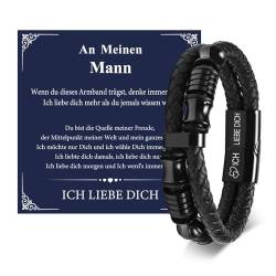 Ich Liebe Dich Lederarmband Geschenke für Männer - Schwarz Leder Armband Gravur Liebe Text für Mann Ihn Ehemann Freund, Herren Lederarmband Liebesgeschenke für Männer Valentinstag Geburtstag Jahrestag von FLHEART