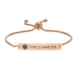 Medizinischer Alarm Armband Damen Mädchen - Personalisiertes Einstellbares Medizinisches Identifikationsarmband Aus Edelstahl Bolo Kostenlos Gravierte Medizinische Notfall Id Armbänder, Roségold von FLHEART