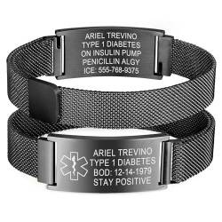 Notfallarmband SOS ID Armband Personalisierte - Verstellbare Edelstahl Medizinisches SOS Armband mit Gravur Diabetes Allergie Epilepsie Telefonnummer Notfall Armbänder für Herren Erwachsene Senioren von FLHEART