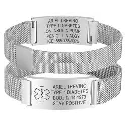 Notfallarmband SOS ID Armband Personalisierte - Verstellbare Edelstahl Medizinisches SOS Armband mit Gravur Diabetes Epilepsie Allergie Telefonnummer Notfall Armbänder für Männer Erwachsene Senioren von FLHEART