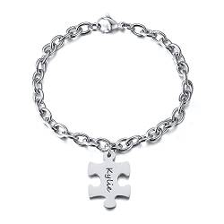 Personalisierte Edelstahl beste Freundschaft Armband Mit 1/2/3/4 Stück Puzzle Anhänger für Damen Paare Schwester Seelenverwandte Puzzle-Armband für Geburtstag Jahrestag Freundschaft Graduierung von FLHEART