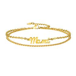 Personalisierte Namen Armband Damen Mädchen - 18K Vergoldet Edelstahl Benutzerdefinierte Namen mit Kronen Armband, Geburtstag & Muttertag Geschenk für Mama Tochter Schwester Freund,Stapelarmband von FLHEART