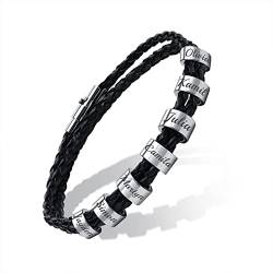 Personalisierte Namen Perlen Armbänder - Benutzerdefinierte Dreifach Wickel geflochtene Lederarmbänder mit benutzerdefiniertem Namen Initial Bead Charm Armband für Familie bester Freund,2 Namen von FLHEART