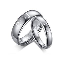 Personalisierte Paare Ringe, Angepasst Name Wolframkarbid gewölbtes einfaches minimalistisches Band, sein & ihr passendes Versprechen Verlobung Ehering Set für Herren Damen, Geschenke für Valentinstag von FLHEART