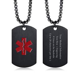 Personalisierte medizinische Alarm Halskette | kundengebundene Edelstahl Notfall medizinische ID Hundemarke Anhänger Halskette für Herren Damen,Allergie Alarm Identifikation Halskette,24" Kette von FLHEART