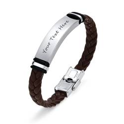 Personalisiertes Armband Herren - Gravierter Name ID Braunes Lederarmband Geschenk für ihn Freund Ehemann Papa Individuelles Geschenk für Weihnachten Geburtstag Valentinstag Jahrestag Vatertag von FLHEART