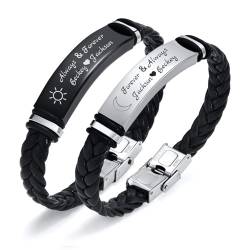 Personalisiertes Paar Armbänder Damen Herren - Gravierte Edelstahl-ID-Liebes-Leder-Armband für Männer Frauen Freund und Freundin Ewig & Immer Armbänder Geschenk Individuelles Geschenk für Sie und Ihn von FLHEART