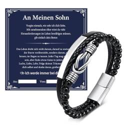 Sohn Geschenke Herren Armband Männer - Schwarz Lederarmband mit Edelstahl Unendlichkeit für Männer, Leder Armbänder An Meinen Sohn Inspiration Schmuck für Geburtstagsgeschenk Motivationsgeschenk von FLHEART