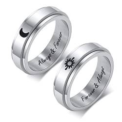 Sonne und Mond Paar Ringe - Spinner Design Personalisierte Name Datum Edelstahl Matching Paar Ring Versprechen Verlobung Hochzeit Bands für sie und ihn Geschenk für Ehemann Frau Freund Freundin von FLHEART