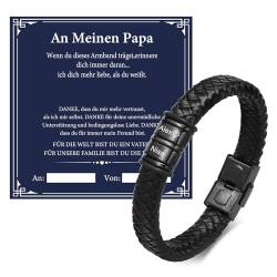 Vatertagsgeschenk Papa Herren Armband Gravur - Personalisierte Schwarz Lederarmband für Männer mit 2 Namen, DAD Leder Armband, Herrentagsgeschenke Männertag Geschenk für Papa Vater Vatertag Geburtstag von FLHEART