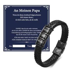 Vatertagsgeschenk Papa Herren Armband Gravur - Personalisierte Schwarz Lederarmband für Männer mit 3 Namen, Papa Leder Armband, Herrentagsgeschenke Männertag Geschenk für DAD Vater Vatertag Geburtstag von FLHEART