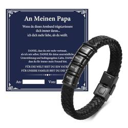 Vatertagsgeschenk Papa Herren Armband Gravur - Personalisierte Schwarz Lederarmband für Männer mit 4 Namen, DAD Leder Armband, Herrentagsgeschenke Männertag Geschenk für Papa Vater Vatertag Geburtstag von FLHEART