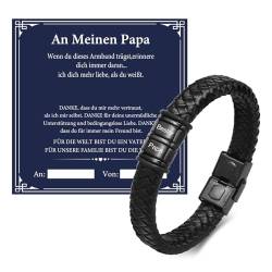 Vatertagsgeschenk Papa Herren Armband Gravur - Schwarz Lederarmband für Männer Gravur "Bester Papa" für Herrentagsgeschenke, Papa Leder Armband, Geburtstag Männertag Geschenk für Vater DAD Vatertag von FLHEART