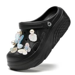 Damen Plateau Clogs Gardener Plattform Clogs rutschfest Gartenschuhe Klassisch Weich Clog Sandalen Schwarz 37 von FLIOZY