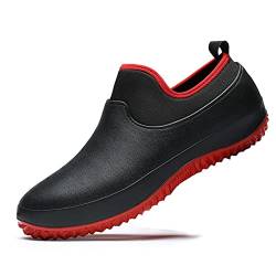 FLIOZY Damen Herren Gartenschuhe Küchenschuhe Kochschuhe Regenstiefel Erwachsene Rutschfester wasserdichte Arbeitsschuhe Küchenschuhe Krankenschwester Schuhe Sicherheitsschuhe Schwarz/Rot 44 von FLIOZY