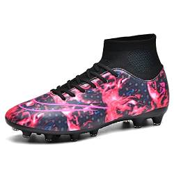 FLIOZY Fussballschuhe Herren High Top Fußballschuhe Outdoor Professionelle Athletics Trainingsschuhe Fußball Stiefel Rosa Stollen 36 von FLIOZY