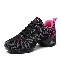 Moderne Tanzschuhe Damen Atmungsaktiv Leicht Jazzschuhe Walking Fitness Sportschuhe Gymnastik Tanzschuhe Dancesneaker Schwarz/Rosa 38 von FLIOZY