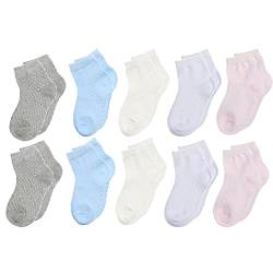 10 Paar Mädchen Socken Kinder Socke für Mädchen & Jungen Atmungsaktive Sommersocken aus dünner Baumwolle Kurze Sneaker Kindersocken mit weißem Mesh Mädchen Socken Kids Füßlinge Sneakersocken，Bunt von FLKAYJM