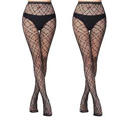 FLORA GAURD 2 PC Netzstrumpfhose Schwarz, Fishnet Stockings Strümpfe Strumpfhosen Netzstrümpfe Hohe Taille Fischernetz Strumpfhosen für Damen（6023） von FLORA GUARD