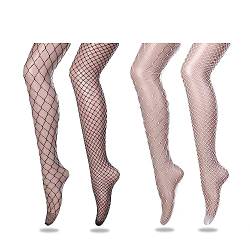 FLORA GUARD 4PCS Damen Netzstrumpfhose, Sexy Kreuz-Socken, 4 Paar hoch taillierte Leim mit 4 Arten（2 Schwarz + 2 Weiss） von FLORA GUARD