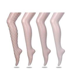 FLORA GUARD Damen Netzstrumpfhose, Sexy Kreuz-Socken, 4 Paar hoch taillierte Leim mit 4 Arten（WEI） von FLORA GUARD