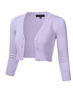 FLORIA Damen Bolero Cardigan mit Knopfleiste und 3/4-Ärmeln, bauchfrei, Gr. S-4X - Violett - Klein von FLORIA