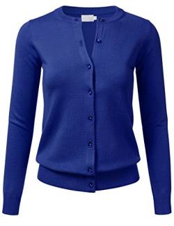 FLORIA Damen Strickjacke mit Schmucksteinen, Rundhalsausschnitt, langärmelig, weicher Strickcardigan (S-3XL), Fsw007_royalblue, X-Groß von FLORIA