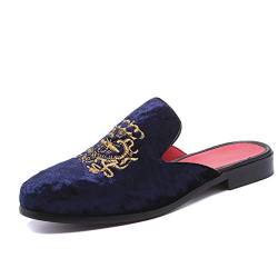 FLQL Herren Leder Scuff Hausschuhe Samt Slip On Loafers Mode Anti-Rutsch Sandalen Slides für Männer und Frauen Designer Größe 40-47, Blau (blau), 44.5 EU von FLQL
