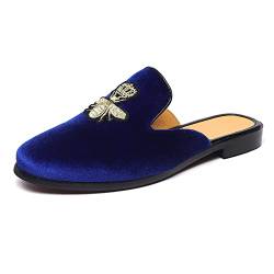 FLQL Herren Schuhe Luxus Samt Gold Schnalle Slip-on Penny Loafers Casual Rauchen Hausschuhe Indoor Outdoor Sandalen Schwarz Größe 40-47, A-blau, 42 EU von FLQL