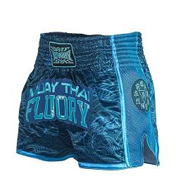 FLUORY Muay Thai Shorts, reißfeste Box-Shorts, MMA Fight Kick Kleidung für Männer Frauen Kinder Kampfsport Training Grappling-Dunkelblau-S von FLUORY