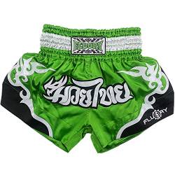 Fluory Muay Thai Shorts, reißfeste Boxshorts MMA Kampfkick Bekleidung für Männer Frauen Kinder Kampfsport Training Grappling M grün von FLUORY