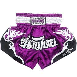 Fluory Muay Thai Shorts, reißfeste Boxshorts MMA Kampfkick Bekleidung für Männer Frauen Kinder Kampfsport Training Grappling XS violett von FLUORY